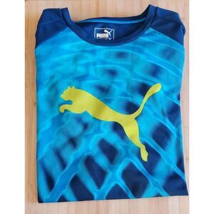Small Puma Dry Cell Blue T Shirt Unisex Crew Neck Short‎ Sleeve Yellow Puma Logo